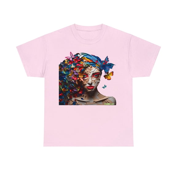 Unisex Heavy Cotton T-Shirt Rainbow Draw Beautiful Woman 004