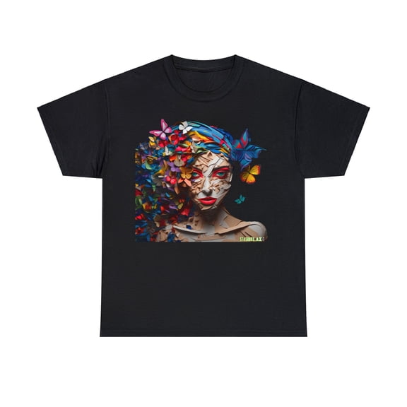 Unisex Heavy Cotton T-Shirt Rainbow Draw Beautiful Woman 004