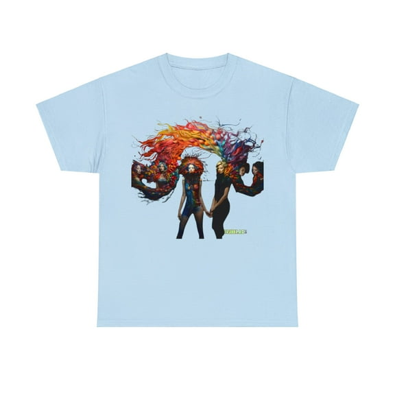 Unisex Heavy Cotton T-Shirt Rainbow Draw Beautiful Woman 005