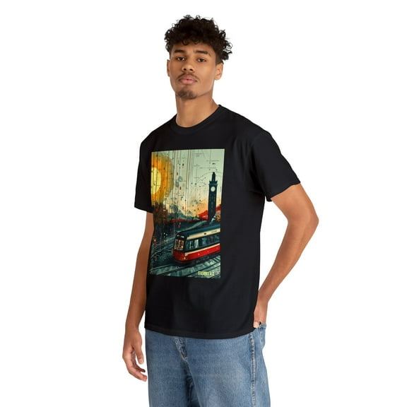 Unisex Heavy Cotton Tee Train Art Bauhaus Style Train 002