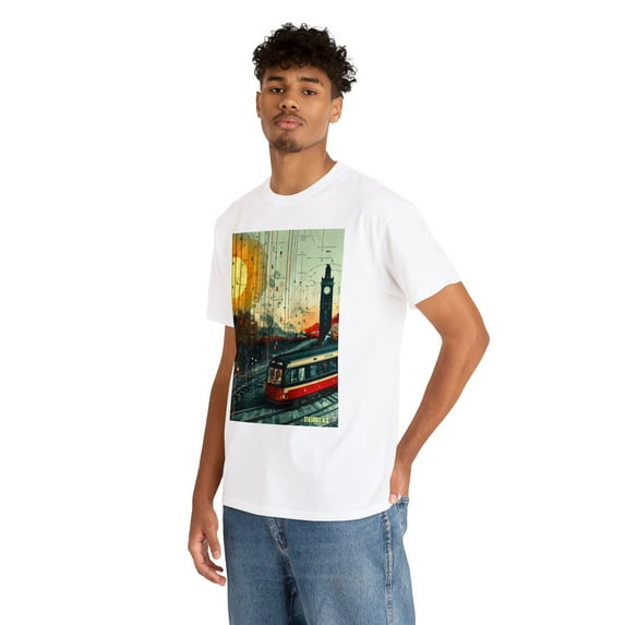 Unisex Heavy Cotton Tee Train Art Bauhaus Style Train 002