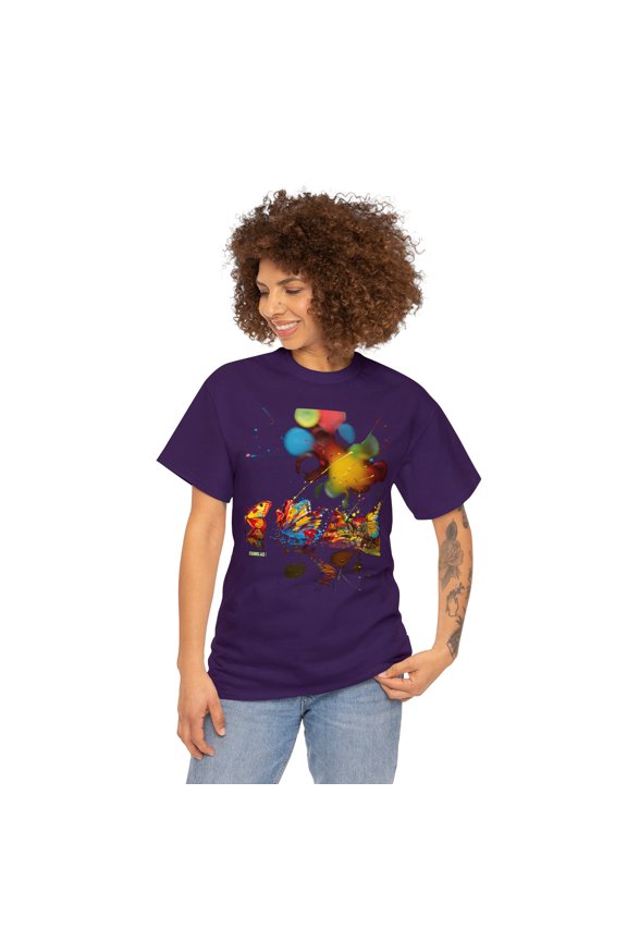 Unisex Heavy Cotton Tee Vibrant Color Abstract Butterflies 006