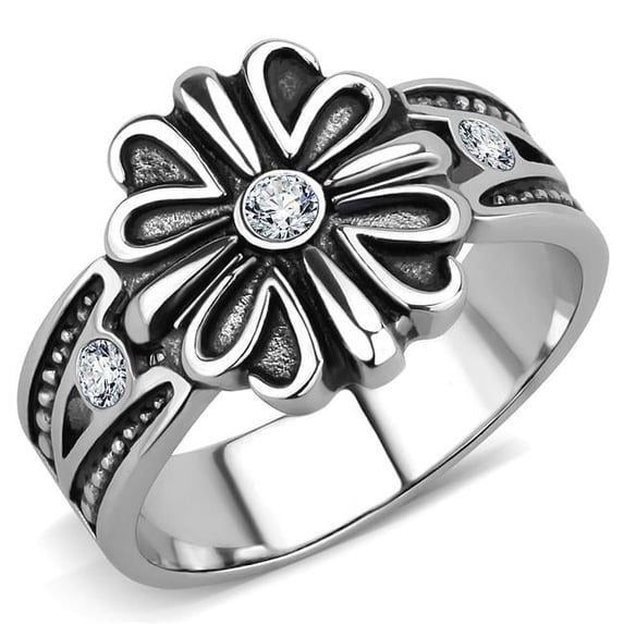 Unisex High Polished Stainless Steel Ring with Top Grade Crystal in Clear - Size 10