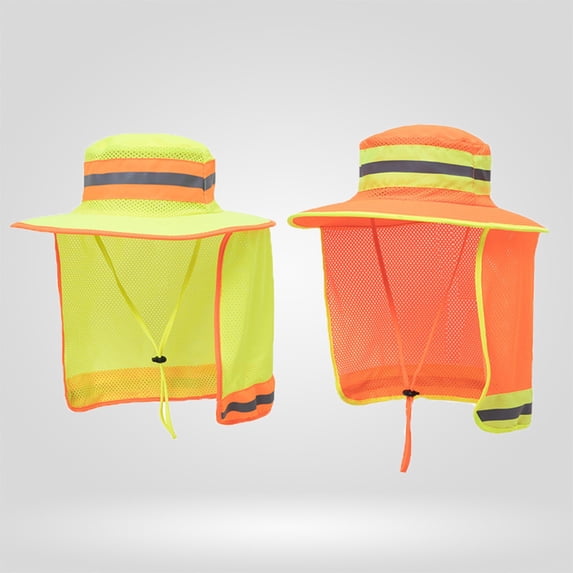 Unisex High Visibility Reflective Work Safety Sun Hat with Neck Flap Wide Brim Boonie UV Protection Bucket Cap