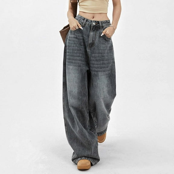 Unisex High Waist Relaxed Wide Leg Denim Trousers Vintage Style Floor Length Flare Jeans Relativity Leggings Jean Overalls for Women Pants plus Size Women Straight Women Denim Boot Cut High Fashion