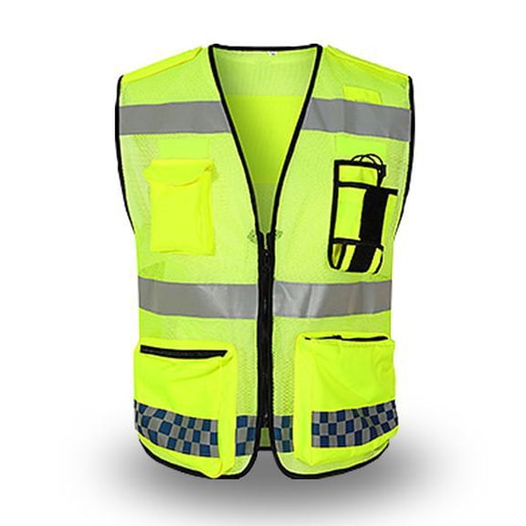 Unisex Highly Reflective Safety Vest Breathable Mesh Fabric Construction Work Jacket with Pocket Array and Solid Zipper Outerwear for Nighttime Emergency and Construction Road Crew - Yellow, L
