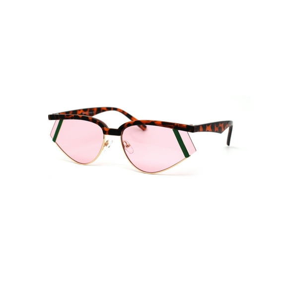 Unisex Hipster Unique Triangular Half Rim DJ Sunglasses Tortoise Green Pink