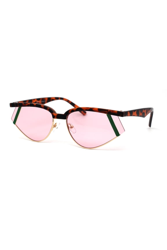 Unisex Hipster Unique Triangular Half Rim DJ Sunglasses Tortoise Green Pink
