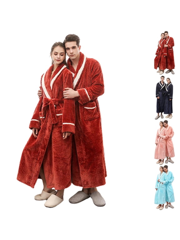 Unisex His and Hers Robes Flannel Long Length Matching Robes for Couples Warm Thickened Bathrobe Plus Size Shower Robe Sleepwear Mint Green XXXL