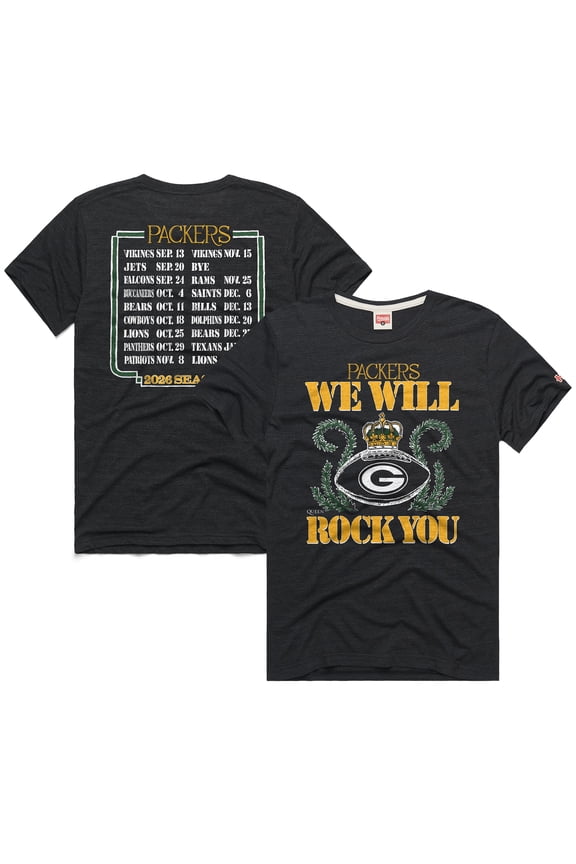 Unisex Homage Charcoal Green Bay Packers 2026 NFL Schedule Queen Tri-Blend T-Shirt