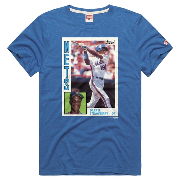 Men's Homage Darryl Strawberry Royal New York Mets Topps Baseball Card Tri-Blend T-Shirt