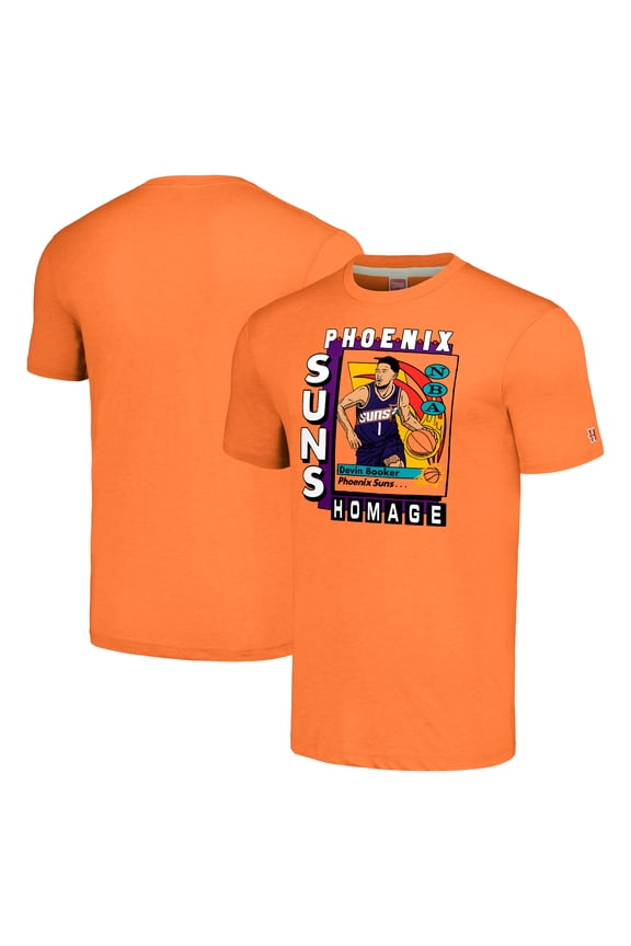 Unisex Homage Devin Booker Orange Phoenix Suns SkyBox Player Tri-Blend T-Shirt