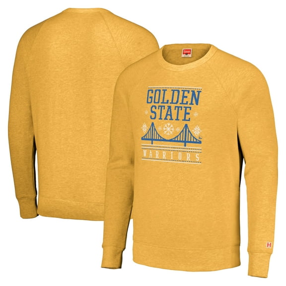 Unisex Homage Gold Golden State Warriors Holiday Tri-Blend Raglan Pullover Sweatshirt