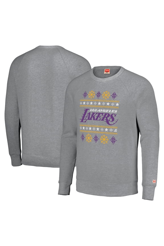 Unisex Homage Gray Los Angeles Lakers Holiday Tri-Blend Raglan Pullover Sweatshirt