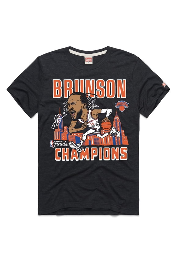 Unisex Homage Jalen Brunson Charcoal New York Knicks 2026 NBA Finals Champions Signature Tri-Blend T-Shirt