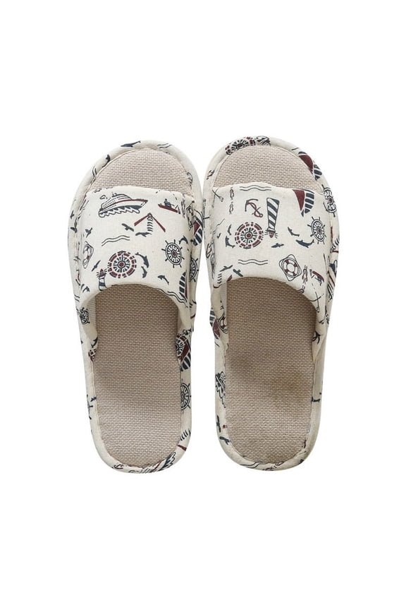 Unisex Home Indoor Linen Plaid Slippers for Men and Women Anti-Slip Sandals Shoes