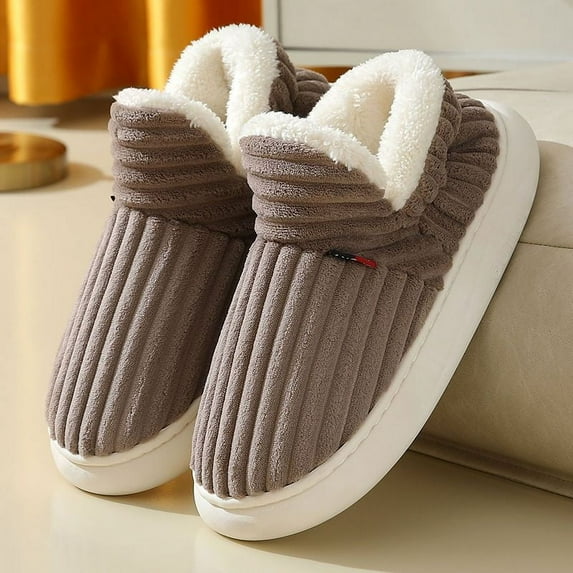 Unisex Home Men Cotton Slippers New Winter Men Plus Size 46-47 Casual Plush Shoes Warm Velvet Sneakers Men Women Snow Boots (Coffee,CN 40-41)