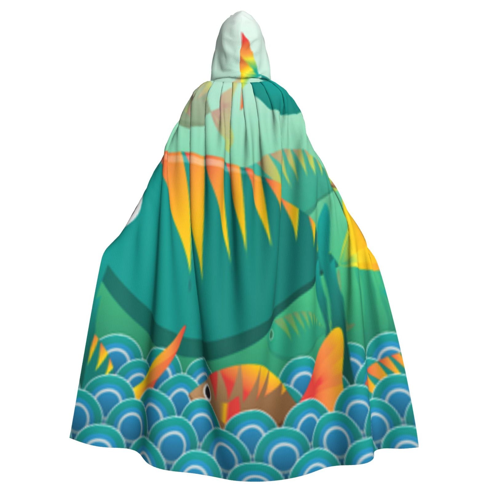 Unisex Hooded Cloak Adult Lightweight Overcoat Fish And Seaweat With ...