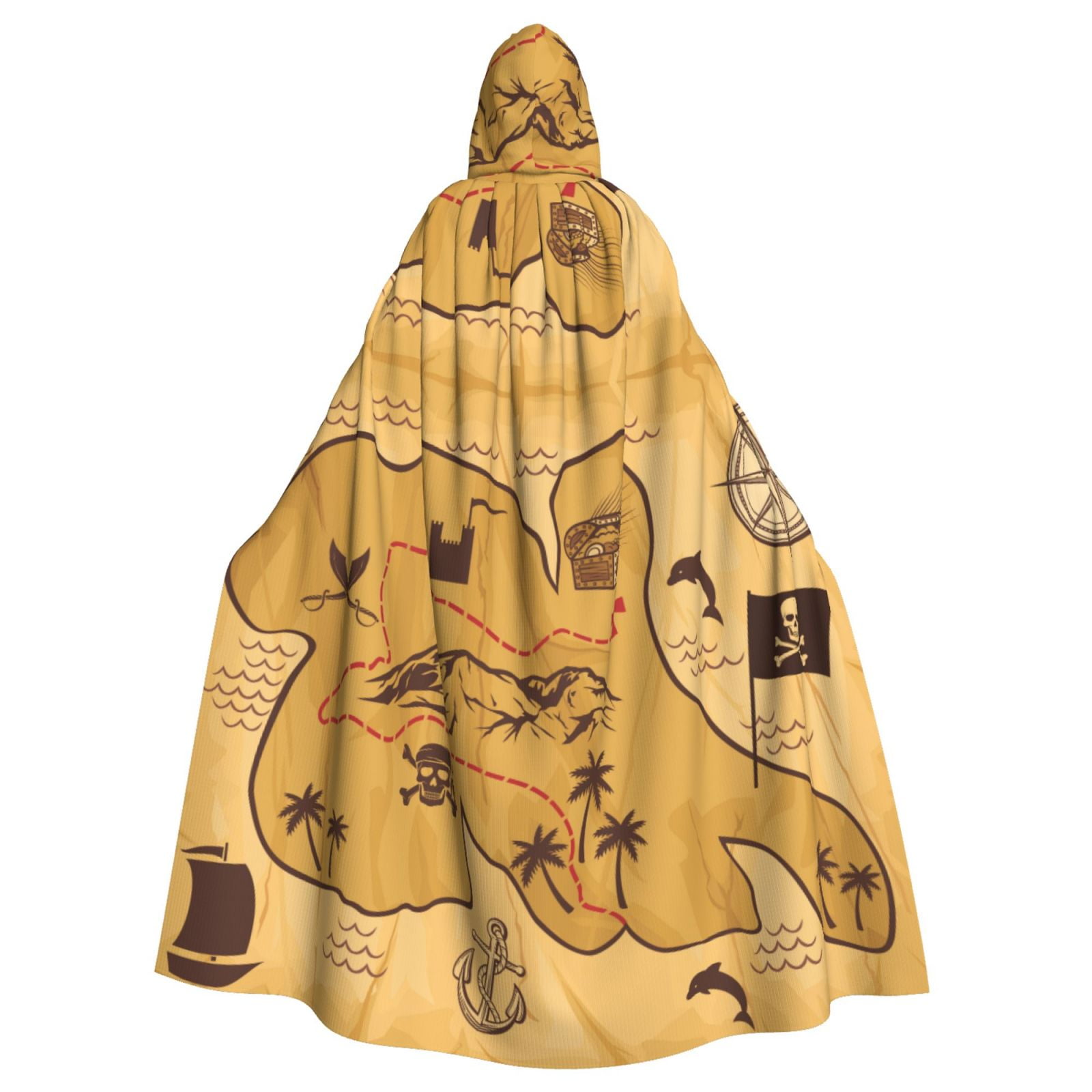 Unisex Hooded Cloak Adult Lightweight Overcoat Old Map Of Treasure ...