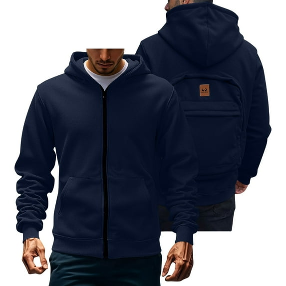 Unisex Hooded Zip-Up Sweatshirt with Hidden Backpack Compartment, Convertible Couples Hoodie Jacket for Travel, School, and Outdoor Activities