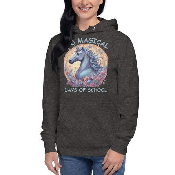 Unisex Hoodie 100 Magical Days Of School Cute Unicorn Kid (Charcoal Heather, 2XL)