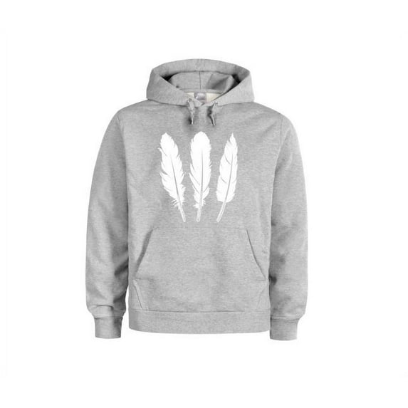 Unisex Hoodie, Feathers, Trendy Hoodies, Gift For Her, Tribal Apparel, Feather Lover, Cold Weather Gear, Outdoors, Fashion, Dad Hoodie, Grey (White Text), LARGE