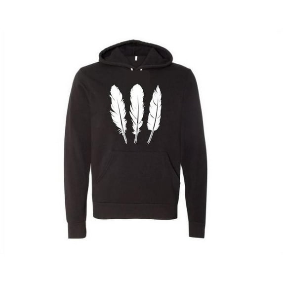 Unisex Hoodie, Feathers, Trendy Hoodies, Gift For Her, Tribal Apparel, Feather Lover, Cold Weather Gear, Outdoors, Fashion, Dad Hoodie, Black, LARGE
