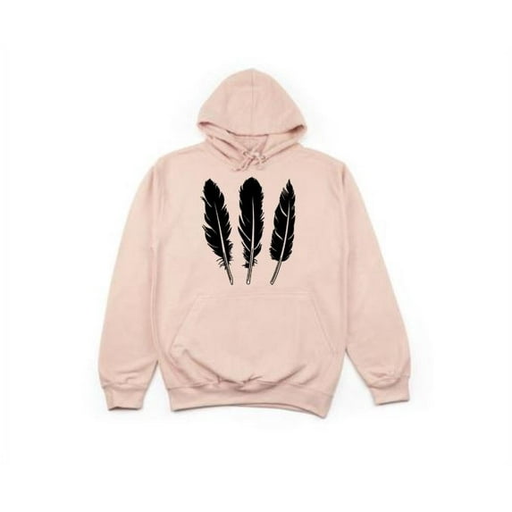 Unisex Hoodie, Feathers, Trendy Hoodies, Gift For Her, Tribal Apparel, Feather Lover, Cold Weather Gear, Outdoors, Fashion, Dad Hoodie, Peach (Black Text), XL