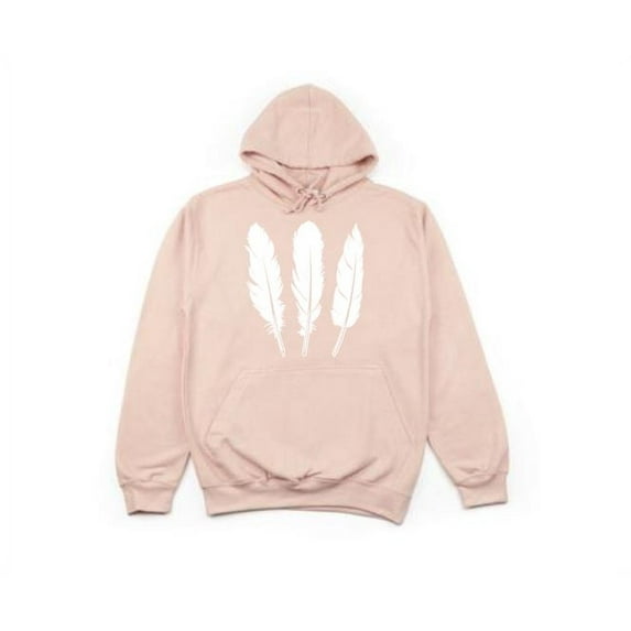 Unisex Hoodie, Feathers, Trendy Hoodies, Gift For Her, Tribal Apparel, Feather Lover, Cold Weather Gear, Outdoors, Fashion, Dad Hoodie, Peach (White Text), LARGE