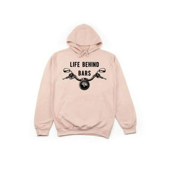 Unisex Hoodie, Life Behind Bars, Motorcycle Lover, Gift For Him, Humor, Peach (Black Text), XL