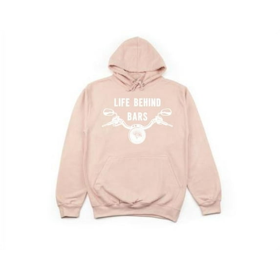 Unisex Hoodie, Life Behind Bars, Motorcycle Lover, Gift For Him, Humor, Peach (White Text), MEDIUM