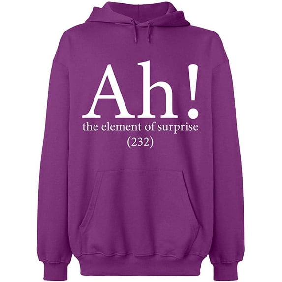 Unisex Hoodie Sweatshirt, Ah The Element of Surprise, Slim Fit, Long Sleeve Sweater - Purple 3X-Large