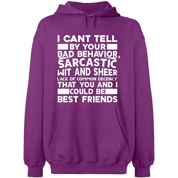 Unisex Hoodie Sweatshirt, Bad Behavior Sarcastic, Slim Fit, Long Sleeve Sweater - Purple Large