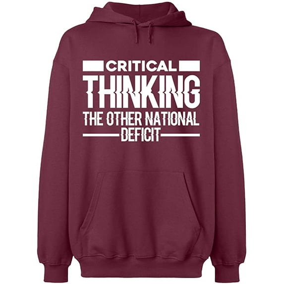 Unisex Hoodie Sweatshirt, Critical Thinking, Slim Fit, Long Sleeve Sweater - Maroon Small