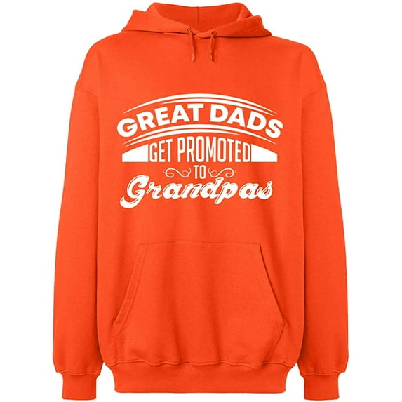 Unisex Hoodie Sweatshirt, Dads Get Promoted To Grandpas, Slim Fit, Long Sleeve Sweater - Orange 2X-Large