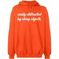 thumbnail image 1 of Unisex Hoodie Sweatshirt, Distracted By Shiny Objects, Slim Fit, Long Sleeve Sweater - Orange Small, 1 of 2