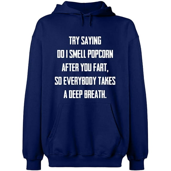 Unisex Hoodie Sweatshirt, Do I Smell Popcorn, Slim Fit, Long Sleeve Sweater - Navy Blue 3X-Large