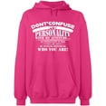 thumbnail image 1 of Unisex Hoodie Sweatshirt, Don't Confuse My Personality, Custom Sweater, Slim Fit, Long Sleeve Sweater - Heliconia 3X-Large, 1 of 2
