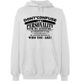 thumbnail image 1 of Unisex Hoodie Sweatshirt, Don't Confuse My Personality, Custom Sweater, Slim Fit, Long Sleeve Sweater - White 3X-Large, 1 of 2