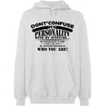 thumbnail image 1 of Unisex Hoodie Sweatshirt, Don't Confuse My Personality, Custom Sweater, Slim Fit, Long Sleeve Sweater - White Small, 1 of 2