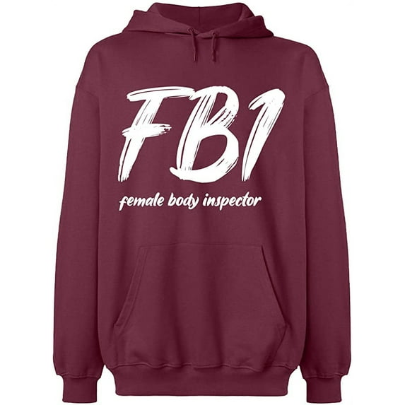 Unisex Hoodie Sweatshirt, Female Body Inspector, Slim Fit, Long Sleeve Sweater - Maroon Medium