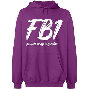 Unisex Hoodie Sweatshirt, Female Body Inspector, Slim Fit, Long Sleeve Sweater - Purple Small