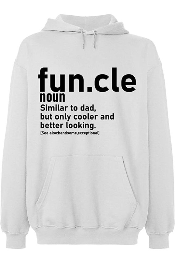 Unisex Hoodie Sweatshirt, Funcle Noun, Slim Fit, Long Sleeve Sweater - White Large