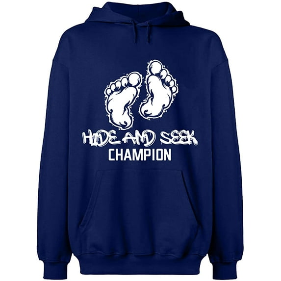 Unisex Hoodie Sweatshirt, Hide And Seek Champion, Slim Fit, Long Sleeve Sweater - Navy Blue Small