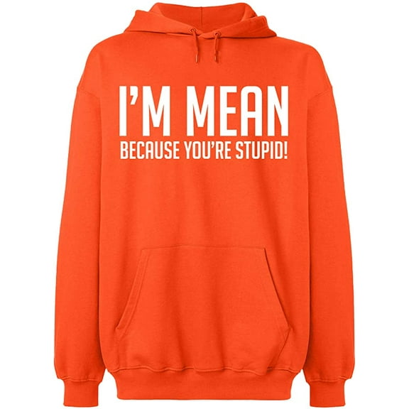 Unisex Hoodie Sweatshirt, I Am Mean Because You Are Stupid, Slim Fit, Long Sleeve Sweater - Orange Small