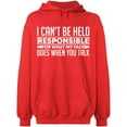 thumbnail image 1 of Unisex Hoodie Sweatshirt, I Can't Be Responsible For What, Slim Fit, Long Sleeve Sweater - Red Medium, 1 of 2