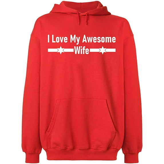 Unisex Hoodie Sweatshirt, I Love My Awesome Wife, Slim Fit, Long Sleeve Sweater - Red Medium