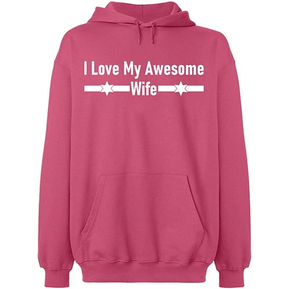 Unisex Hoodie Sweatshirt, I Love My Awesome Wife, Slim Fit, Long Sleeve Sweater - Safety Pink Large