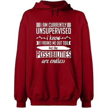 Unisex Hoodie Sweatshirt, I am Currently Unsupervised, Slim Fit, Long Sleeve Sweater - Antiquee Cherry Small
