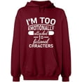 thumbnail image 1 of Unisex Hoodie Sweatshirt, I'm Too Emotionally, Slim Fit, Long Sleeve Sweater - Cardinal Red X-Large, 1 of 2